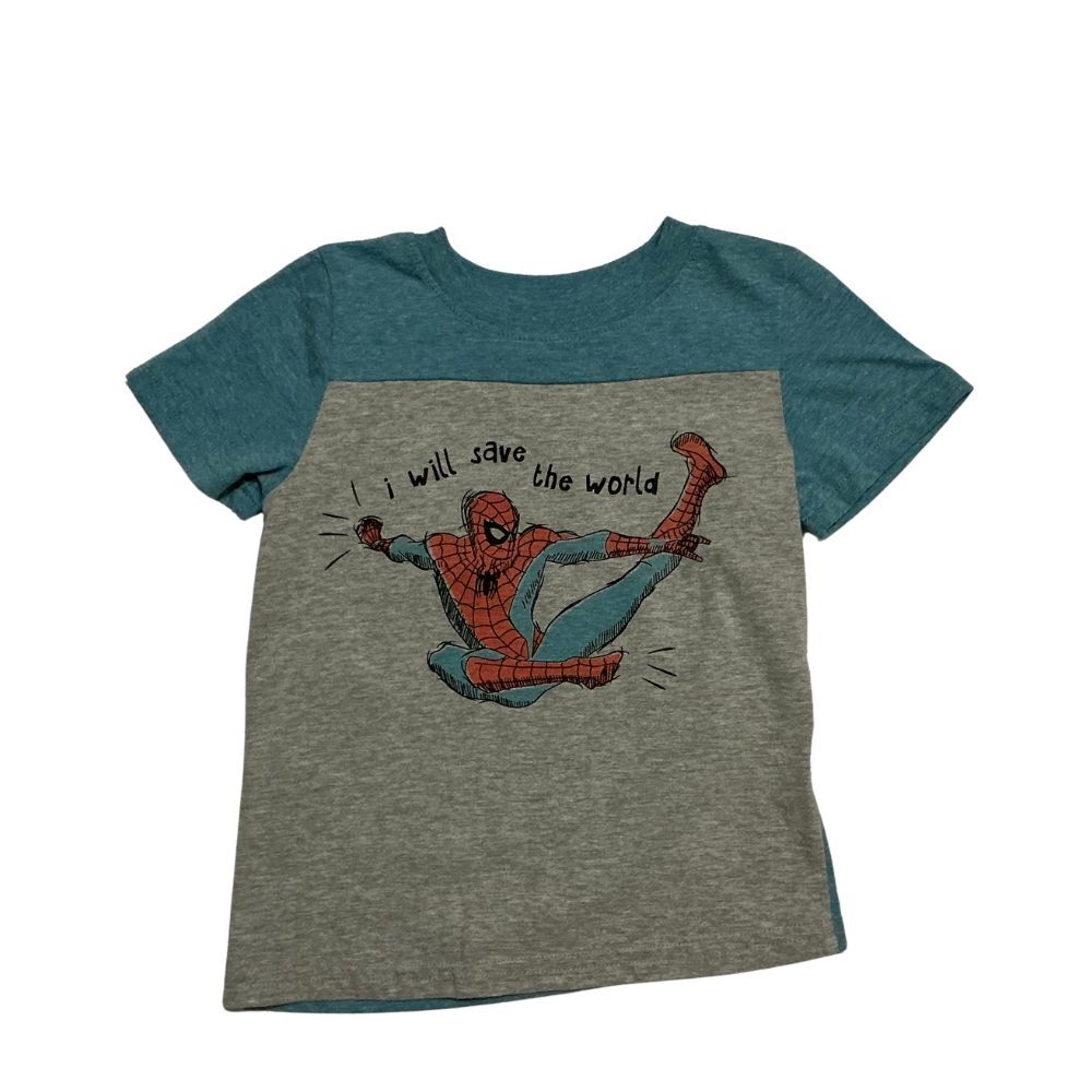 Marvel Spider-man T-Shirt Size 3T Boys Short Sleeve Graphic Gray and Teal Tee